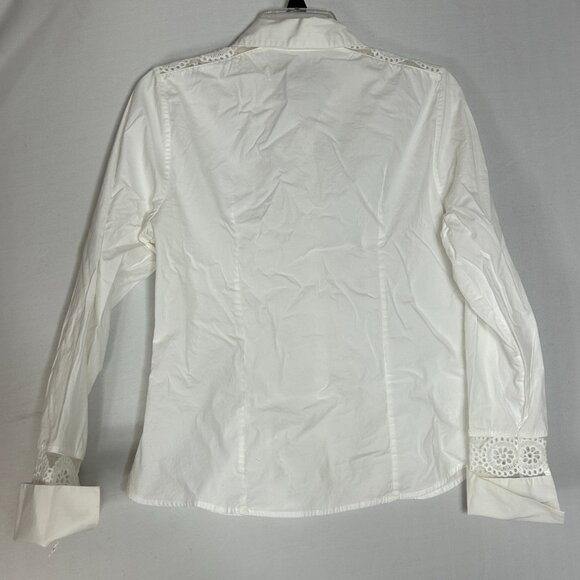 Anne Fontaine LADIES BLOUSE 42 10 WHITE CREAM EYELET CROCHET SHEER BUTTON UP - Picture 6 of 14